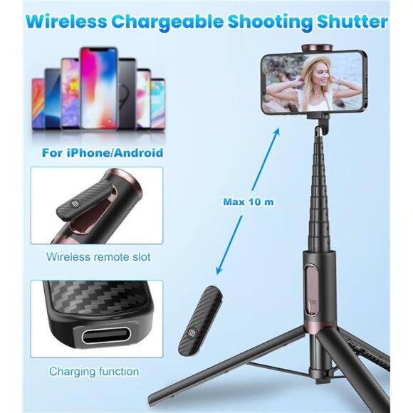 67 Inch Phone Tripod Stand with Remote Selfie Stick for iPhone Android Camera - Picture 5 of 7